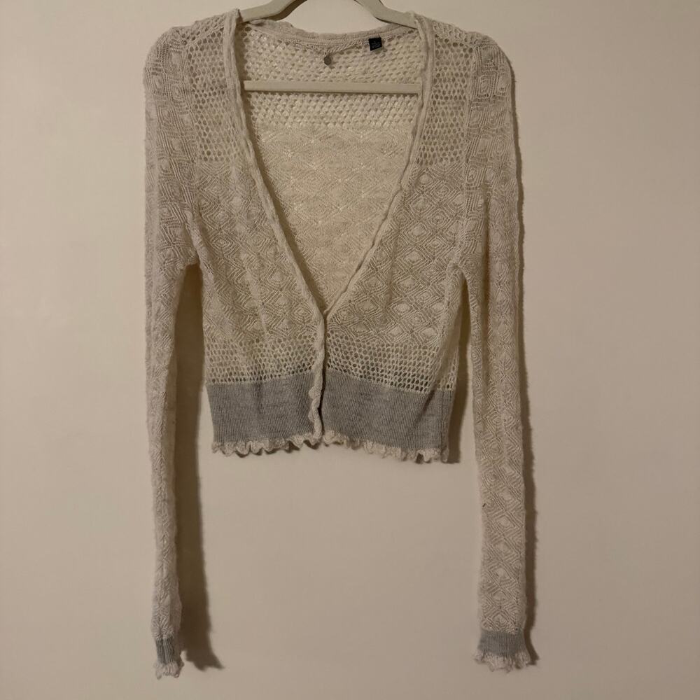 Knitted & Knotted Wool Alpaca Loose Knit Ruffle Hem Cardigan Sweater Size Large‎